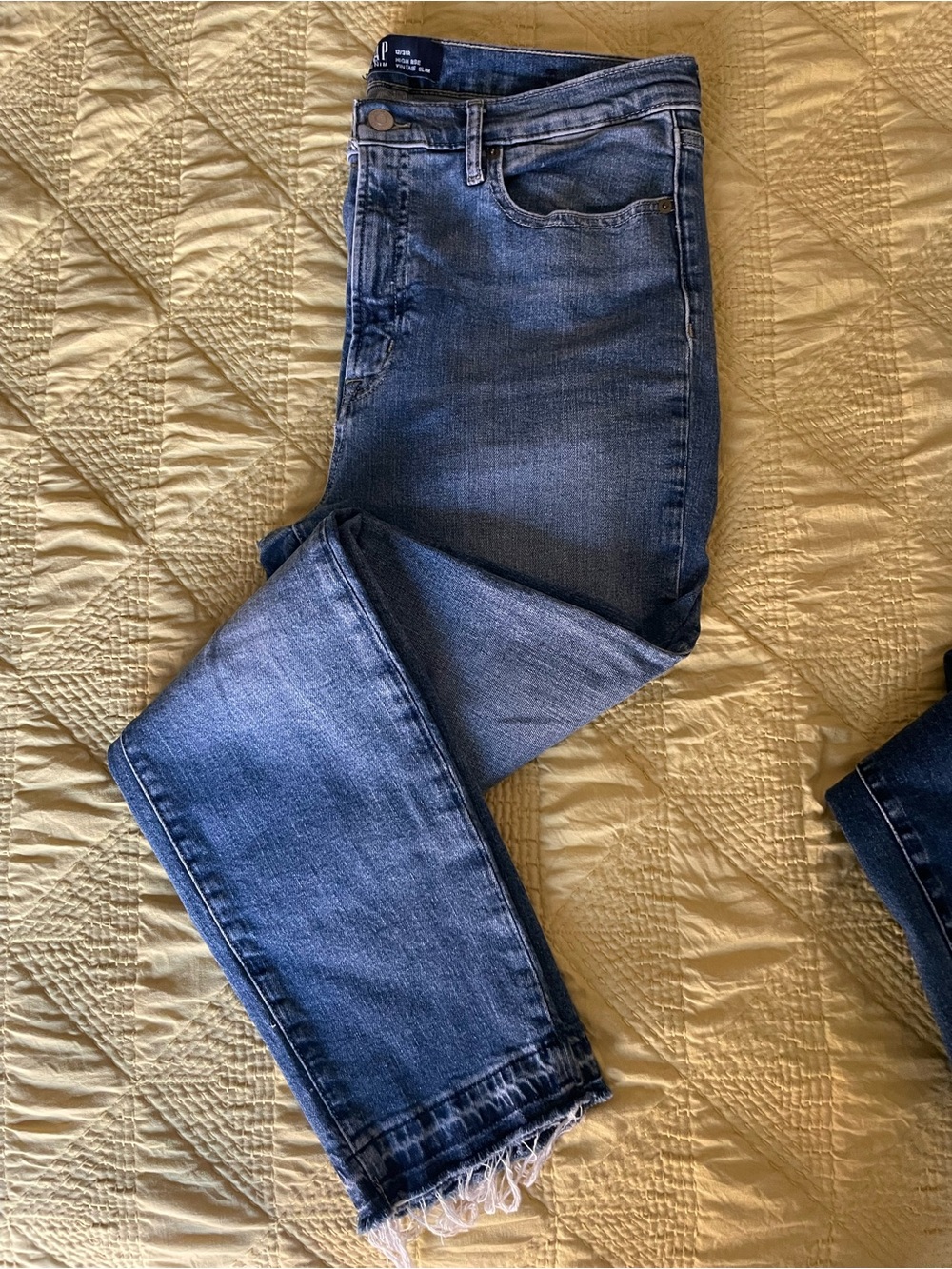 GAP Women's High-Rise Dark Blue Distressed Hem Jeans